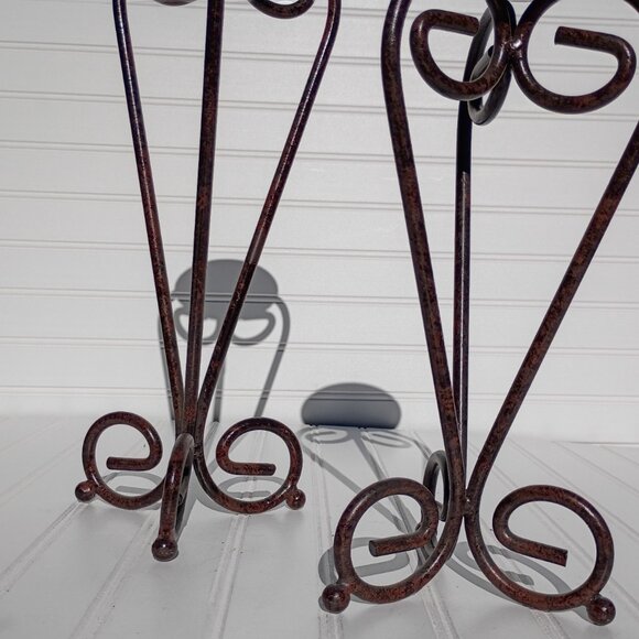 Pair of Wrought Iron Candle Holders Bronze Scroll French Country Candlesticks - Picture 6 of 16